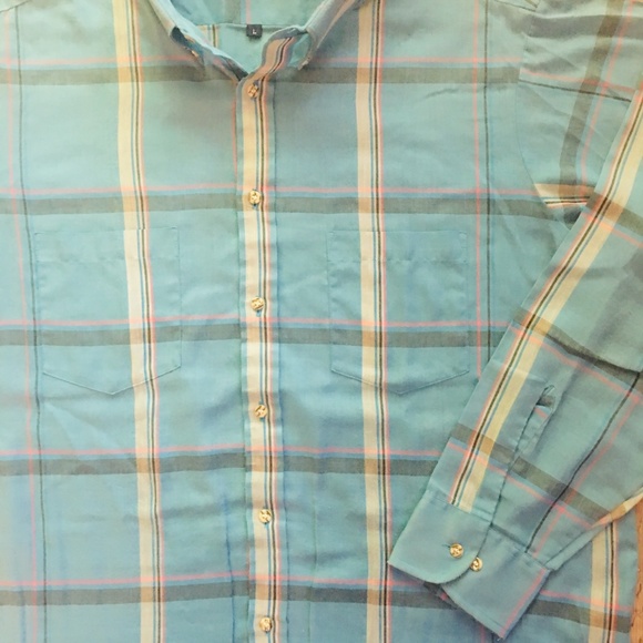 VTG Super Thin Soft Light Blue Plaid L/S Collared Buttondown Large Casual Shirt - Picture 2 of 4